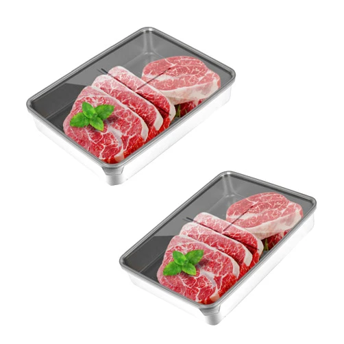 Verveia 2Pack Bacon Container for Refrigerator，Deli Meat Container for Fridge,304SS Airtight Food Storage Container,Stackable Fridge Organizer with Locking Lid (BPA Free)