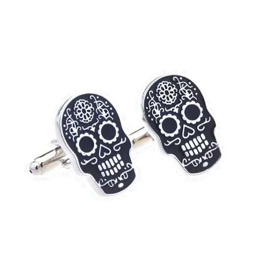MRCUFF Skull Day of the Dead Dia de los Muertos Halloween Pair of Cufflinks in a Presentation Gift Box & Polishing Cloth