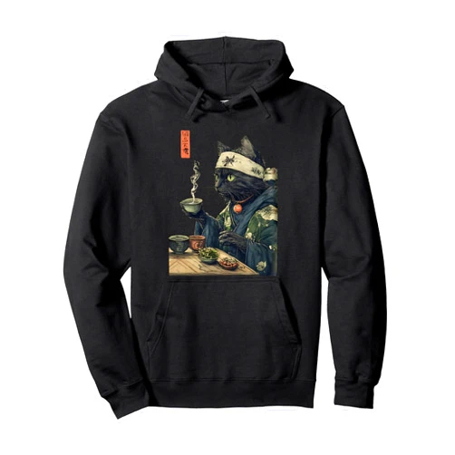 Cat drinking tea japanese tea hooded zip up jacket cat drinking tea japanese tea ceremony art print Pullover Hoodie