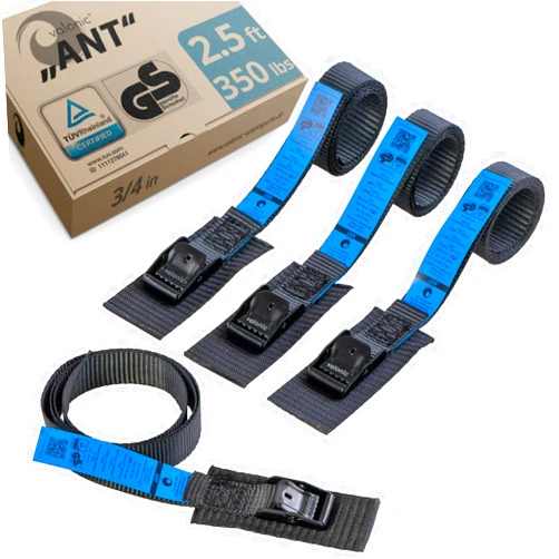valonic ANT - Short Lashing Strap, Padded, 4 Pieces, 2.5 ft, 350lbs Breaking Strength, cam Buckle, Black - tie Down Straps for Bike Rack