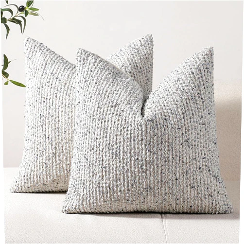 DEZENE Striped Throw Pillow Covers 16x16 Set of 2 Blue Textured Boucle Chic Morden Boho Accent Farmhouse Square Decorative Couch Pillow Covers for Home Decor Bed Sofa Living Room