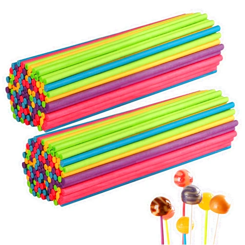 YimeBand Lollipop Sticks, 6 Inch Paper Cake Pop Sticks Reusable Plastic Cake Lollipop Stick for Candy Chocolate Cookie (Multicolor, 200 Pcs)