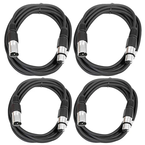 Seismic Audio - SAXLX-6-4 Pack of 6' XLR Male to XLR Female Patch Cables - Balanced - 6 Foot Patch Cord - Black and Black