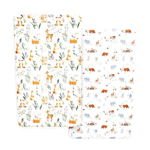 PHF Soft Mini Crib Sheet Set, 2 Pack Silky Comfy Pack N Play Sheets for Boys Girls, Universal Fit for Pack N Play, Playard and Mini Crib Mattresses, Woodland