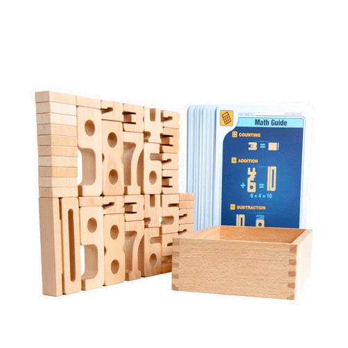 SumBlox Mini (Starter Set) - 38 Mini Math Building Blocks, STEM Solid Wood Educational Numbers. includes wooden box, and 36 All-New Activity Cards.