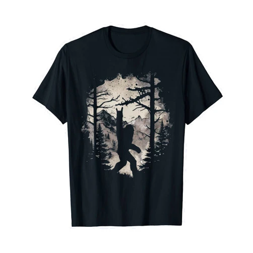Big Foot Sasquatch Gifts Funny Shirt Rock On Bigfoot Sasquatch Loves Rock And Roll Mountain Trees T-Shirt