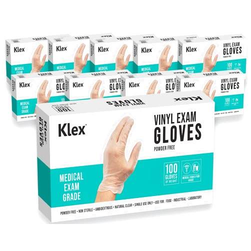 Klex Disposable Vinyl Gloves Medical Exam Grade, Latex & Powder Free, BPA Free, 100, 1000, S, M, L, XL