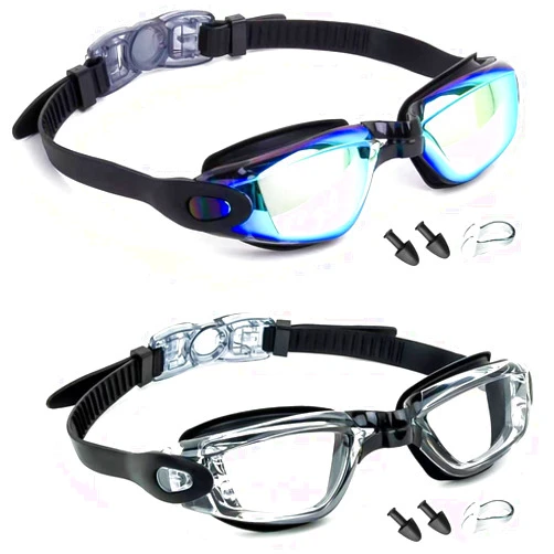 Generic Ldopsa Swim Goggles, Pack of 2 Swim Goggles for Women Men Adult Youth, Professional Anti Fog No Leaking UV Protection Wide View Swimming Goggles with Nose Cover, Ear Plugs