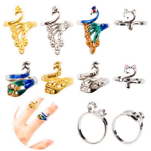 AOKUOX Crochet Ring Crochet Accessories for Finger 10 Pcs Crochet Knitting Yarn Tension Ring for Crocheting Crochet Tools for Mother Women Adjustable Guide Crochet Peacock Cat Shape Rings