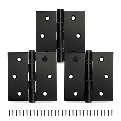 MOZCORN Ball Bearing Hinges 3.5 x 3.5 Inches Door Hinges Matte Black Heavy Duty Stainless Steel Hinges with Screws, Square Corner, Smooth and Quiet, 3 Pack