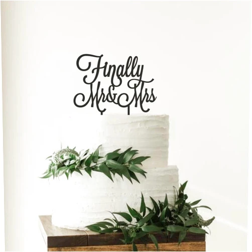 HappyPlywood Finally Mr and Mrs Wedding Cake topper Cake Decorating Supplies Gold Silver Black White Mirror (width 6