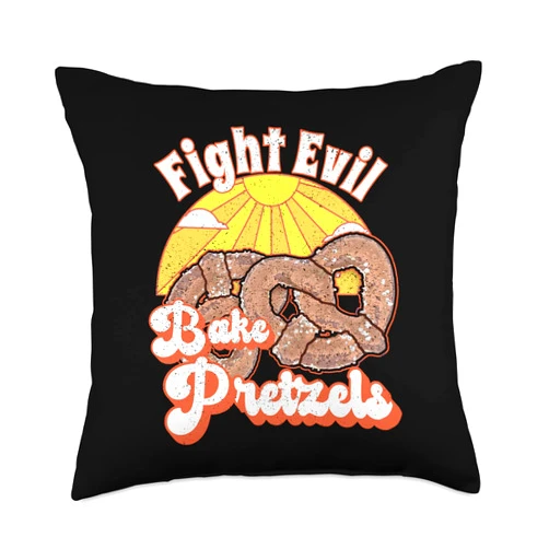 Fight Evil Make Baked Goods Happy Bread Baking Co. Fight Evil Bake Pretzels Happy Hero Pastry Bread Baker Throw Pillow, 18x18, Multicolor