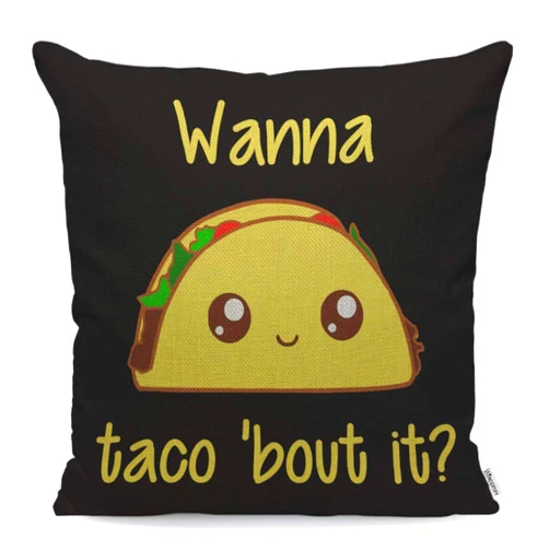 WONDERTIFY Throw Pillow Case Cover Taco with Letter Wanna Taco About It Yellow Black - Soft Linen Pillow Case for Decorative Bedroom/Livingroom/Sofa/Farm House -Cushion Covers Couch Pillow 18x18 Inch
