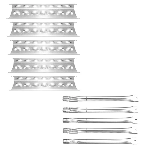 Uniflasy Grill Replacement Parts Kit for Master Forge 5 Burner 3218LT, 3218LTM, 3218LTN, L3218, 2518-3, 2518LN-LPG, E3518-LP, Kenmore 148.16156211, 148.1637110, 5 Pack Grill Burner and Heat Plate