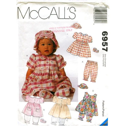 McCall's Pattern 6957 Infants' Dress, Pantaloons, Hat and Shoes, 13-24 Lbs