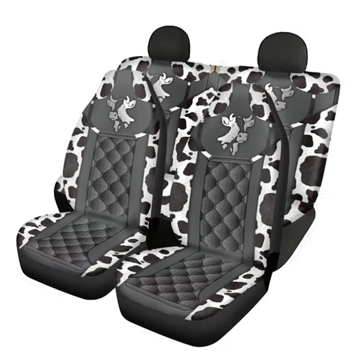 Howilath Cow Print 4 Pieces Car Seat Covers Full Set Front and Back Rear Split Bench Protector Universal Fit for Most Cars Trucks SUV Vans