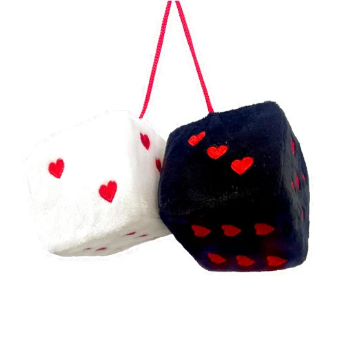 Lutoku Pair 3” Fuzzy Plush Dice Heart Shape Decor for Car Rearview Mirror, Retro Square Decoration Dice for Car Hanging Accessories (Black & White)