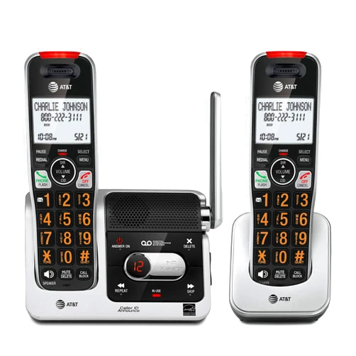 AT&T BL102-2 DECT 6.0 2-Handset Cordless Phone for Home with Answering Machine, Call Blocking, Caller ID Announcer, Audio Assist, Intercom, and Unsurpassed Range, Silver/Black