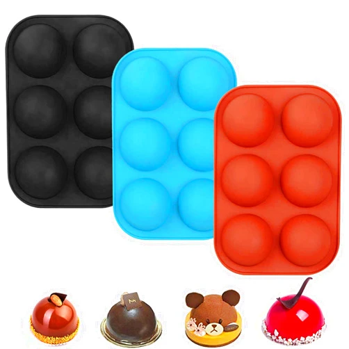 Leyespot Chocolate Mold Ball Medium Hot Cocoa Bomb Mold Half Dome Chocolate Mold Semi Sphere Chocolate Bomb Mold Round Chocolate Mold Cocoa Bomb 6 Holes Half Sphere Silicone Mold for Chocolate 3 pcs