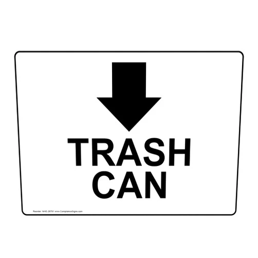 ComplianceSigns.com Trash Can [Down Arrow] Safety Sign, 10x7 inch Plastic for Recycling/Trash/Conserve
