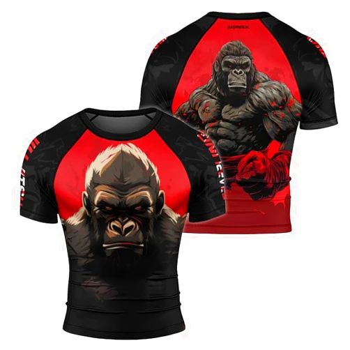 RASHNINJA Gorilla Men's Rash Guard Shirts Short Sleeve MMA Jiu Jitsu BJJ Grappling Training Compression Shirt