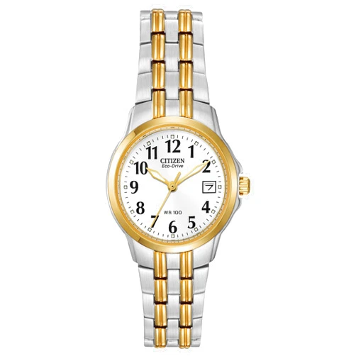 Citizen Women's Eco-Drive Dress Classic Two Tone Gold Stainless Steel Watch, Easy to Read, White Dial, 26mm (Model: EW1544-53A)