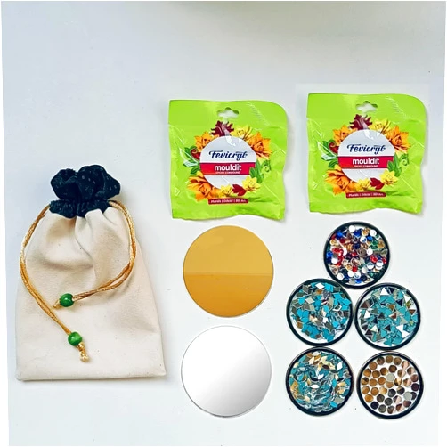 The brown box 2 Piece(100 gm) - Fevicryl Mould 50grm Clay Set for Modelling and Sculpting with Mirror, Air Dry Clay for 3D Art and Craft, Gift for Artists, Students, Lippan Art,mud Mirror Work,Total -100 gm