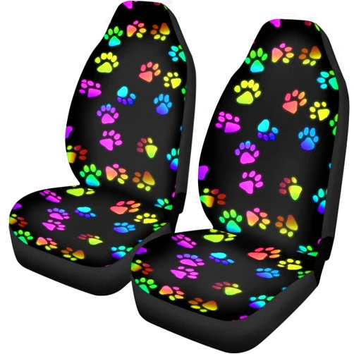 UNICEU Dog Paw Print Car Seat Covers for Front Seats 2 Pack Washable Auto Cushion Protector Universal Fit Most SUV Sedan
