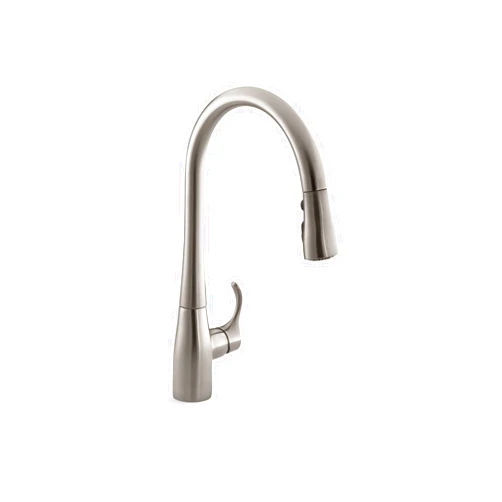 KOHLER 596-VS Simplice Pull Down Kitchen Faucet, 3-Spray Faucet, Kitchen Sink Faucet with Pull Down Sprayer, Vibrant Stainless, High Arch