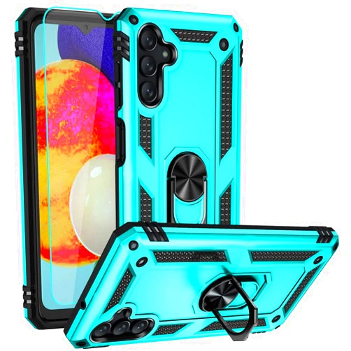 Androgate Phone Case for Galaxy A13 5G/ A04s, Green, Heavy Duty Protection with Ring Holder Stand, Military-Grade Shockproof Cover, HD Screen Protector, Compatible with Magnetic Car Mount