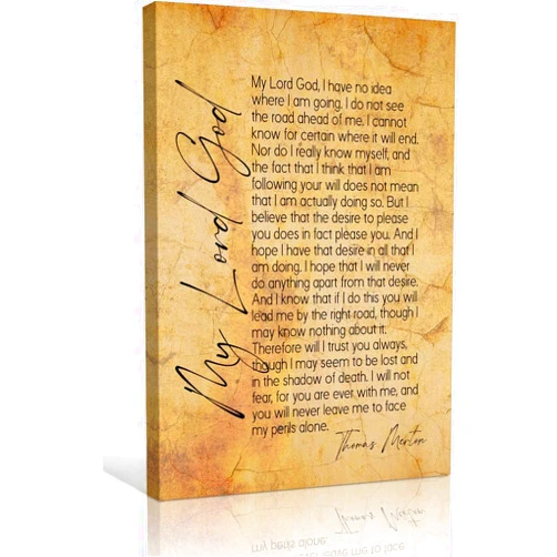 Zhefoart Thomas Merton Prayer Wall Art My Lord God Quotes Wall Art Poster Framed Canvas Paintings for Living Room Wall Hanging Decorations for Hallway 12x18 inches