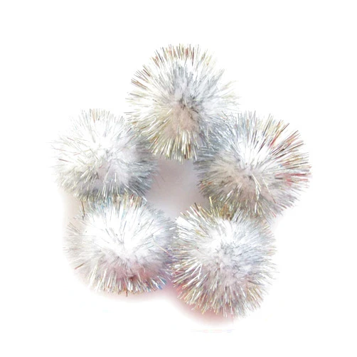 YYCRAFT 30pcs Large Glitter Tinsel Pom Poms Sparkle Balls for DIY Craft,Cat Toys-White/Silver Tinsel(1.5