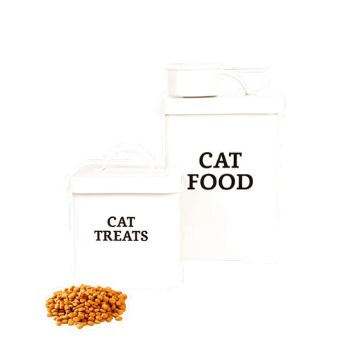 Candco 2 Packs Cat Food Storage Containers, Metal Cat Food and Treats Containers With Lid & Scoop, Farmhouse Pet Food Storage Containers, Cream