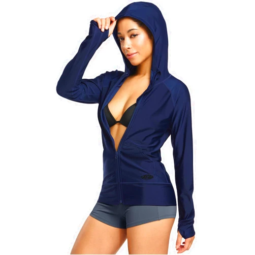 TSLA Women's Hoodie Zip Front Rash Guard, UPF 50+ Long Sleeve Swim Shirts, UV/SPF Sunscreen Wetsuit Swimsuit Top