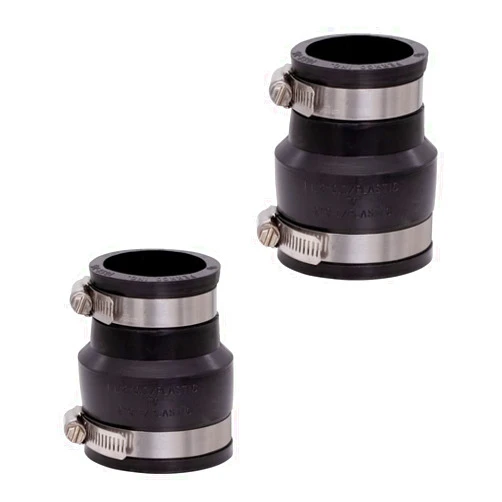 Fernco 1056-215 Flexible PVC Reducing Pipe Coupling 2-in. x 1-1/2-in. for Cast Iron and Plastic Plumbing Connections, 2-Pack