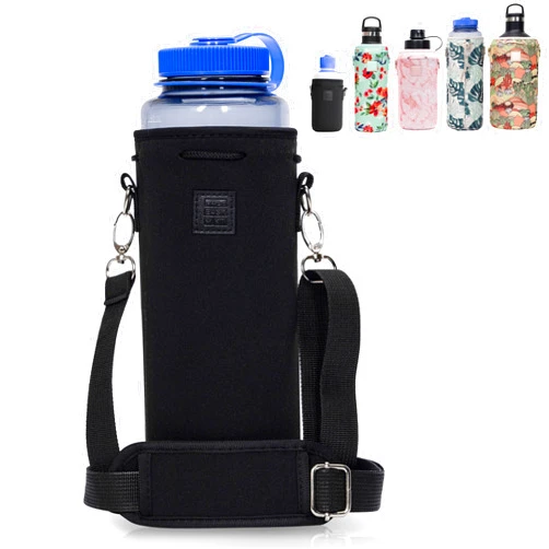 Made Easy Kit Water Bottle Carrier Insulated Neoprene - Adjustable Padded Shoulder Strap - Sling Pouch for Glass Bottle, Stainless Steel Tumbler - 5 Sizes (Black, Tall Large)
