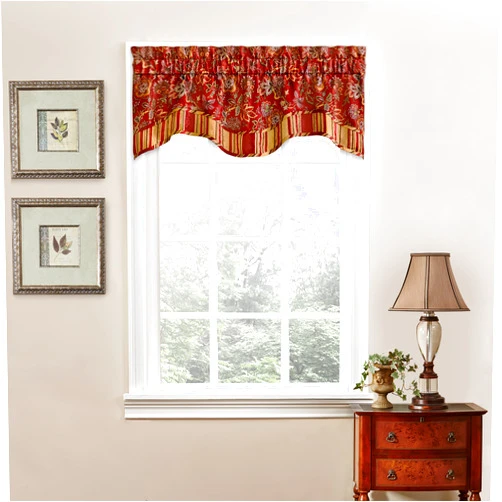 Waverly Navarra Farmhouse Scalloped Valance Rod Pocket Window Curtain for Kitchen or Bathroom, 52