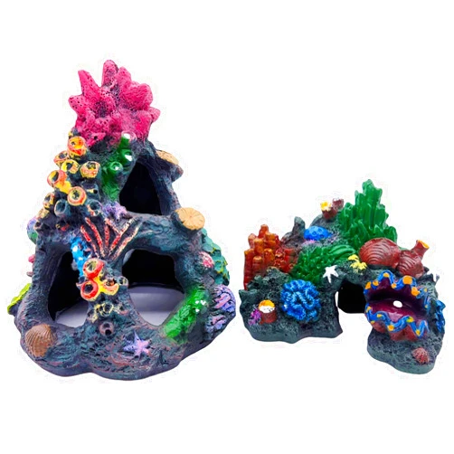 Tfwadmx Aquarium Coral Decoration Resin Fish Tank Hiding Mountain Cave Betta Fish Hideaway House Rock Reef Ornament, 2 Pack.