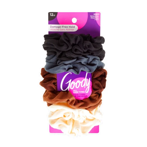Goody Ouchless Scrunchies for Women - 12 Ct, Assorted Neutral Tones, Damage-Free & Secure Hold Hair Ties, Gentle Hair Accessories for Women & Men, All Day Comfort, All Hair Types