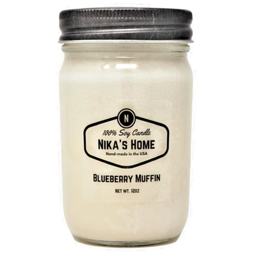 Nika's Home Blueberry Muffin 12oz Mason Jar Soy Candle, Highly Scented for Your Home, Safe for Pets, Non-Toxic, Hand Poured, Long Burning 50-60 Hours, All Natural, Clean Burning
