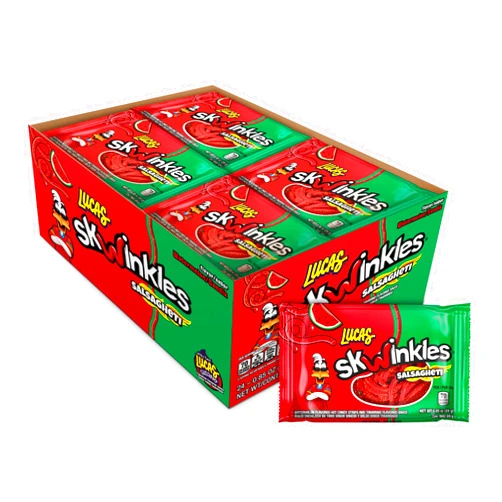 Lucas Salsagheti Watermelon Flavored Hot Candy Strips and Tamarind Sauce, 0.84 oz - 12 Pieces Pack for Treats, Snack, Parties, Piñatas,0.84 Ounce (Pack of 12)