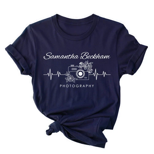 Handmade Personalized Handmade Heart Beat Floral Camera Photography Shirt Photographer T-Shirt | Outfit | Gift Black