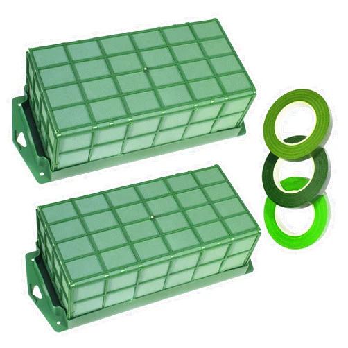 Mwellewm 2 Pcs Floral Foam Cage for Fresh and Artificial Flowers, Dry and Wet Rectangle Flower Cage Holders with Floral Foam Floral for Fresh Flowers, Wedding, Home and Garden Decorations