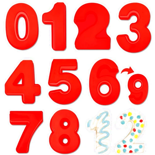 Tessco 9 Pcs 10 Inch Number Moulds Baking Forms Large Silicone Number Mold 3D Cake Mold Big 0-9 Number Cake Pan Digital Baking Silicone Mould for Happy Birthday Festival Marry Anniversary Wedding (Red)