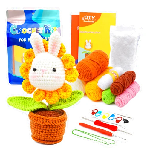 AKOFIC Beginner Crochet Kit for Adults & Kids, Flower of Rabbit Complete Knitting Plants Set, Crochet Starter Kit with Step-by-Step Video Tutorials, Learn to Crochet Kits, DIY Crafts, Unique Gifts