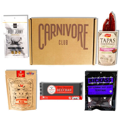 Carnivore Club Beef Jerky Box - Delicious Jerky and Meat Sticks Sampler - 4 to 6 Meat Snacks Jerkygram - Meat Snack Sampler Gift Basket - Ultimate Gift For Meat Lovers