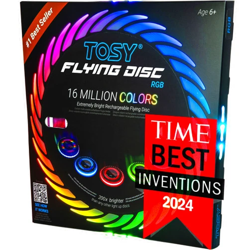 TOSY Flying Disc - 16 Million Color RGB, Extremely Bright, Smart Modes, Auto Light Up, Rechargeable, Easter, Birthday & Camping Gift for Men/Boys/Girls/Teens/Kids, 175g