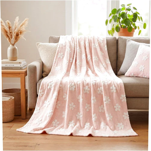 Horaldaily Flower Flannel Blanket Throw, Pink Flowers Soft Fuzzy Plush Cozy Fleece Blankets for Couch Sofa Bed Lounging, Ideal Gifts for Kids Adults Self, 50x60