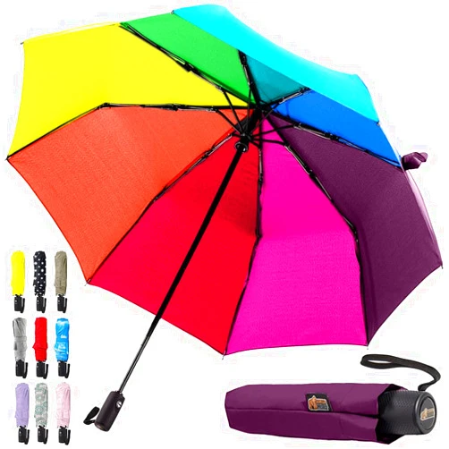Gorilla Grip Windproof Compact Stick Umbrella for Rain, One-Click Automatic Open and Close, Strong Reinforced Fiberglass Ribs, Easily Collapsible, Lightweight Portable Umbrellas for Travel