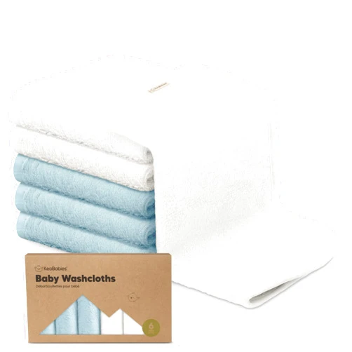 KeaBabies 6-Pack Baby Washcloths - Soft Viscose Derived from Bamboo Washcloth, Baby Wash Cloths, Baby Wash Cloth for Newborn, Kids, Bath Baby Towels, Face Towel, Face Cloths for Washing Face(White/Sky)